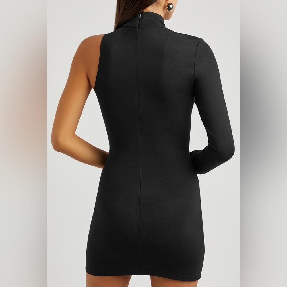 DAVID KOMA One Shoulder Crystal Chain Cut Out Black Dress Size UK8 US4 NWT - Picture 3 of 11
